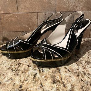 Women's Black High Heeled Slingback Shoes